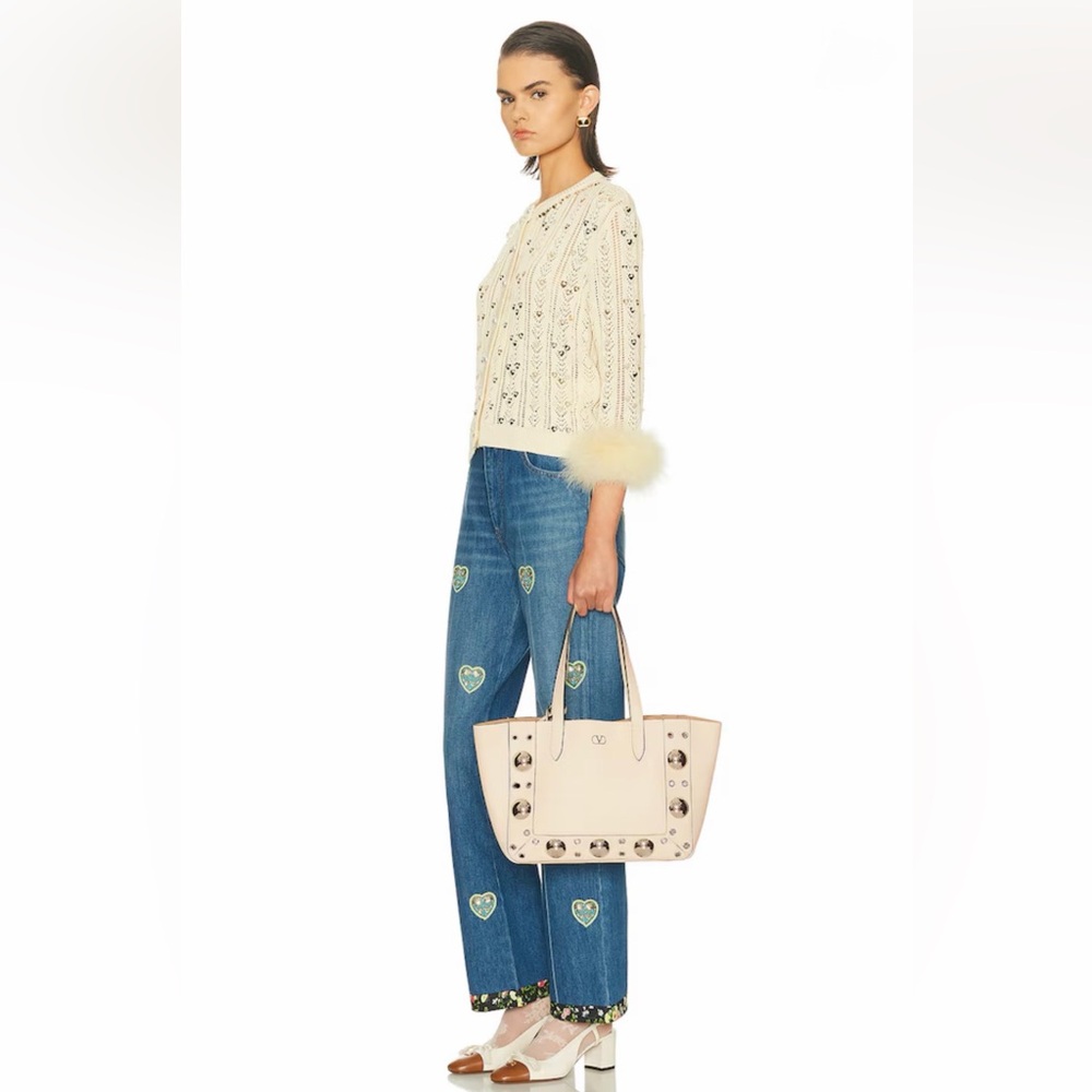 Valentino Garavani Nellcote Off White Leather Studded Tote with Pouch NWT
